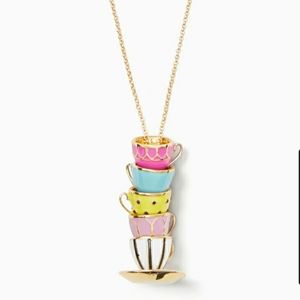 NWT kate spade tea time stacked teacup pendant